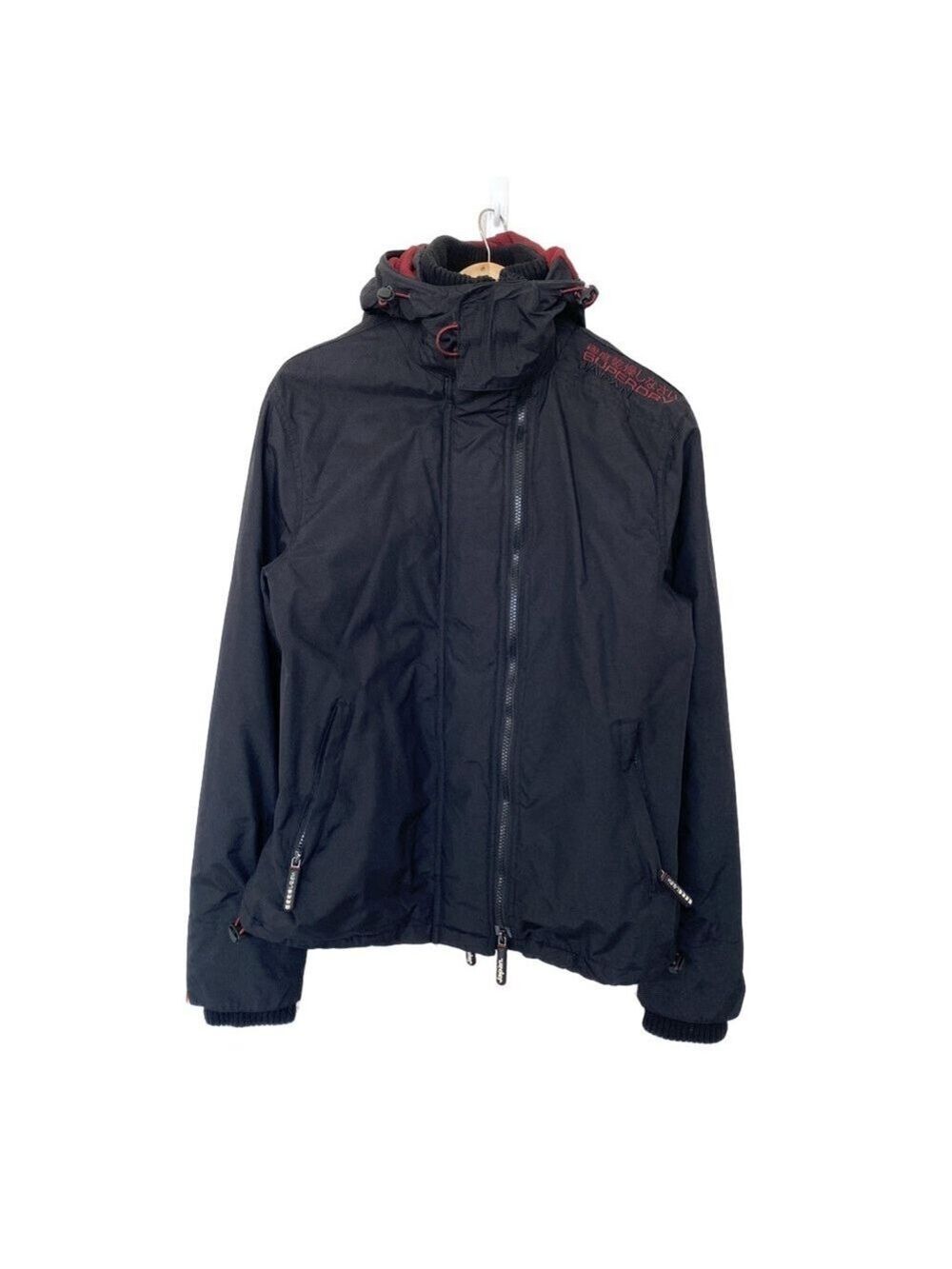 Superdry Professional Windcheater 3 Zip Jacket Mens Size M Black w/ Red Accent
